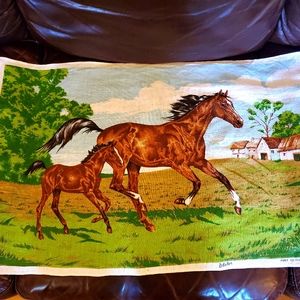 Vintage - Beautiful Irish Linen Horse Scene